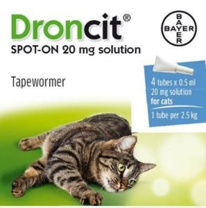 Bayer Droncit Spot On Cat Tapeworm 0.5 Ml x 4 Tubes